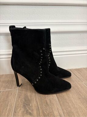 PAIGE Casey Pointed Toe Boots Black Suede with Black Crystal Accents